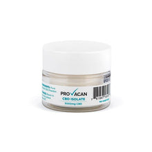 Load image into Gallery viewer, A small white jar labeled &quot;Provacan 5000mg CBD Isolate Powder - 5g&quot; from the brand Provacan, containing THC-free CBD isolate powder. The lid is also white, and the label provides product details, including ingredients and a barcode. The jar is set against a white background.
